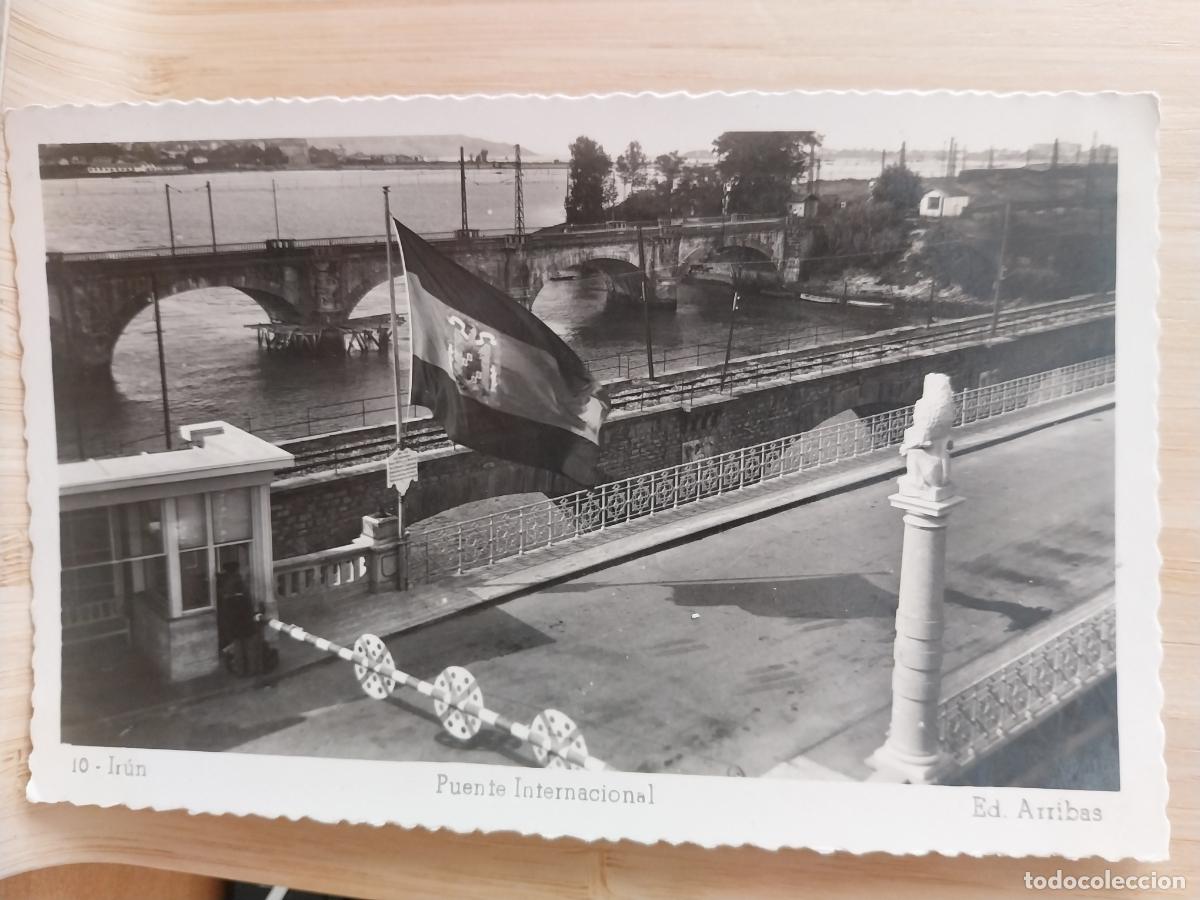 Postales: IRUN PUENTE INTERNACIONAL ED ARRIBAS 10 ANIMADA AGUILA SAN JUAN BANDERA BN ORIGINAL