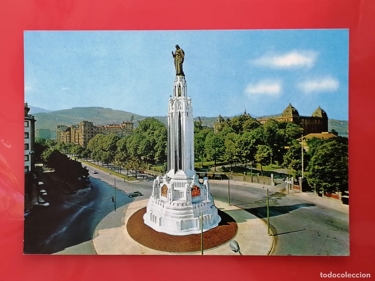 Postales: POSTAL 18751 ESCRITA-SAN CAYETANO / BEASCOA 7218 BILBAO PLAZA Y MONUMENTO SAGRADO CORAZON -RELIGION