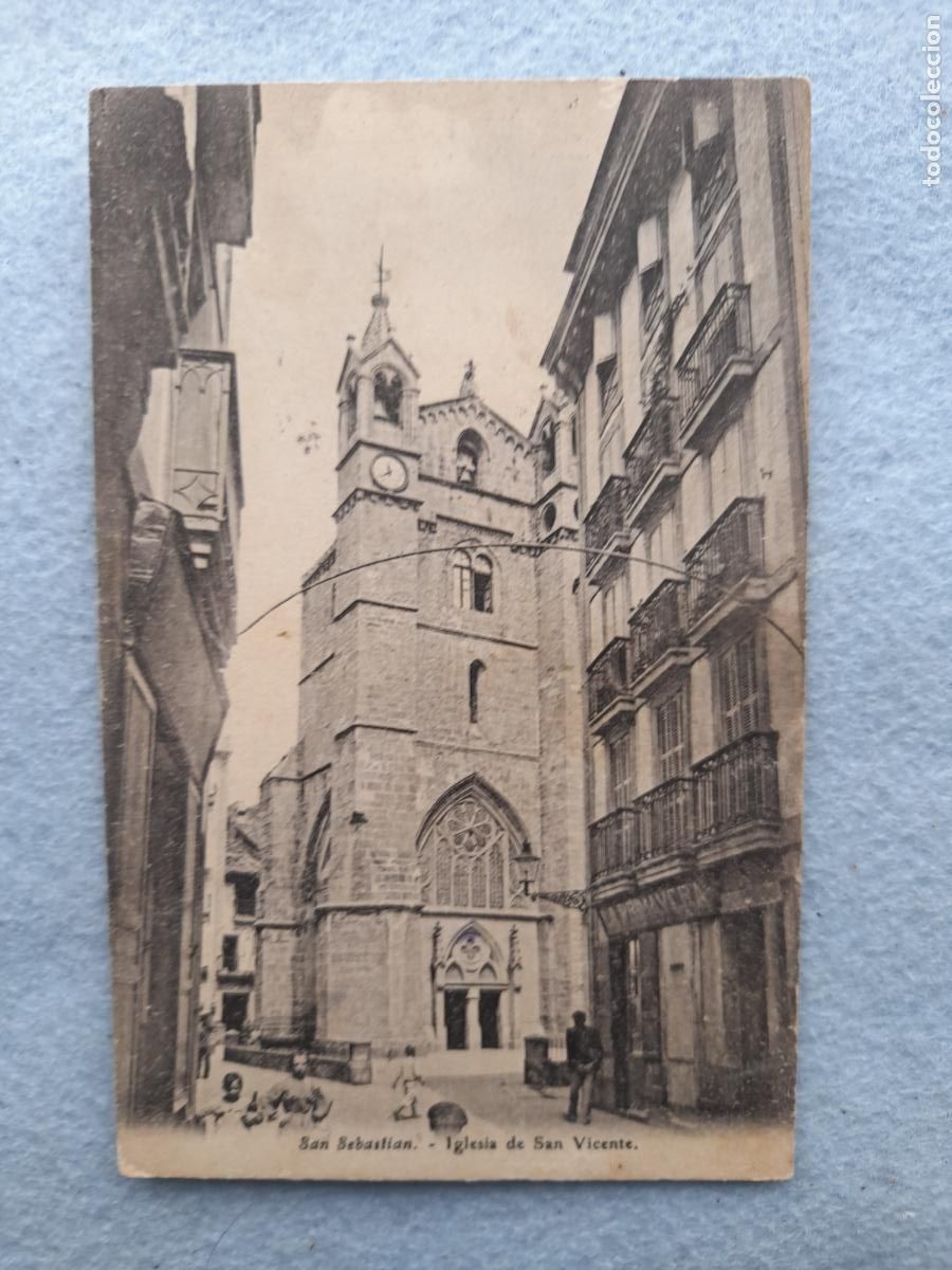 Postales: San Sebasti&aacute;n. Iglesia de San Vicente. Escrita.