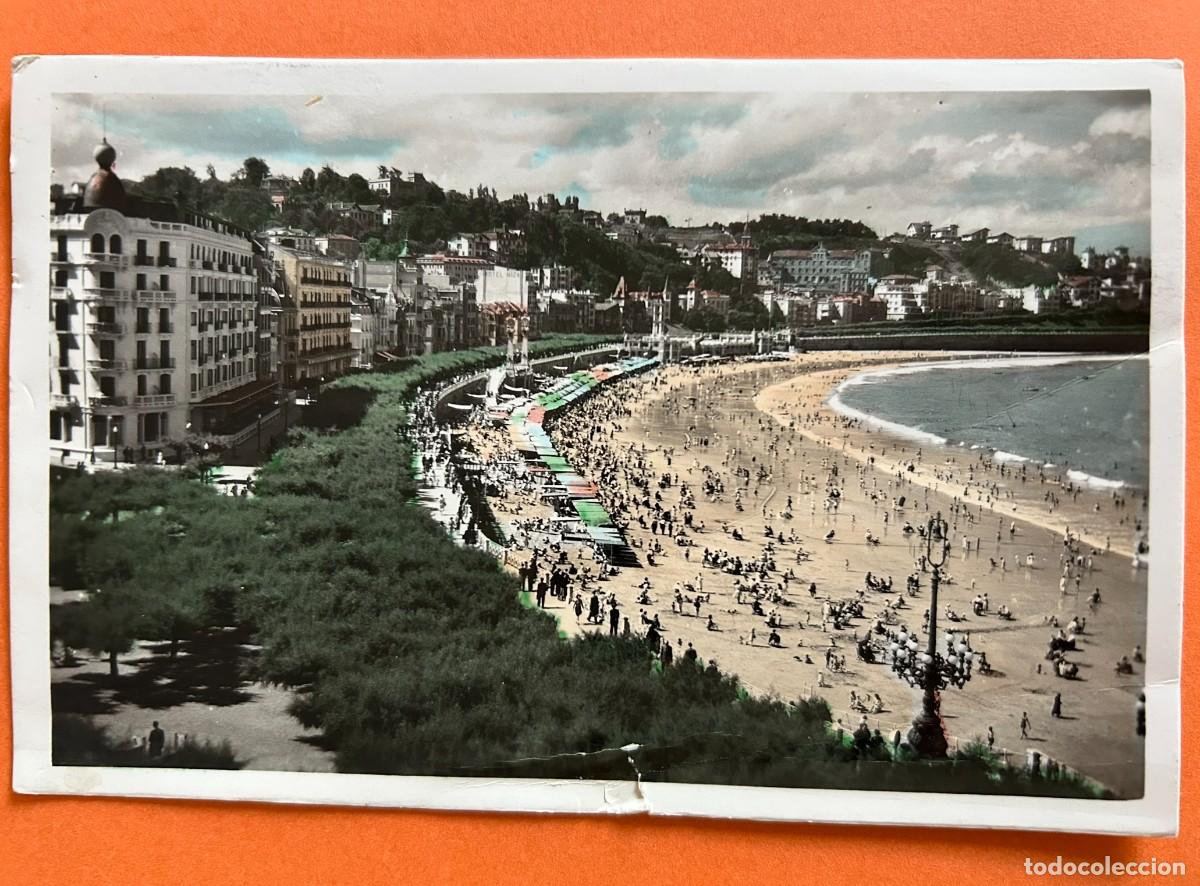 Postales: POSTAL SAN SEBASTI&Aacute;N PASEO Y PLAYA DE LA CONCHA - ESCRITA CIRCULADA 1959 - SELLO EDIFIL 1242 DE 1959