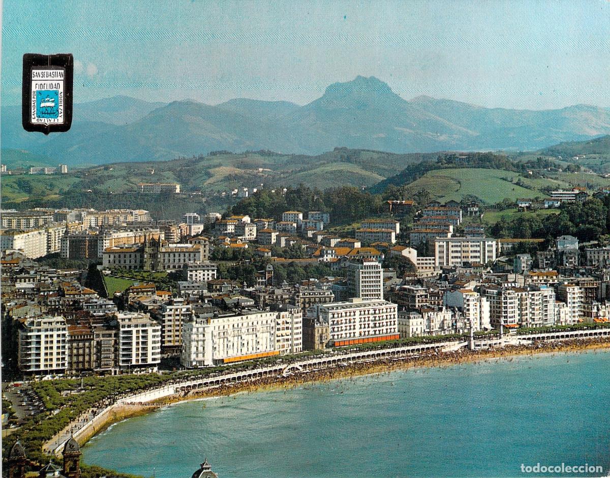 Cartes Postales: Postal de San Sebasti&aacute;n con Vista A&eacute;rea y Playa de la Concha
