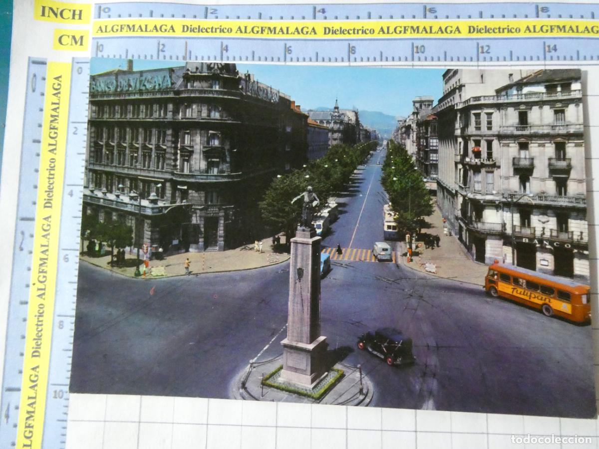 Postales: POSTAL DE VIZCAYA. A&Ntilde;O 1962. BILBAO PLAZA DE ESPA&Ntilde;A CON MONUMENTO A L&Oacute;PEZ HARO AUTOB&Uacute;S TULIPAN. 1003