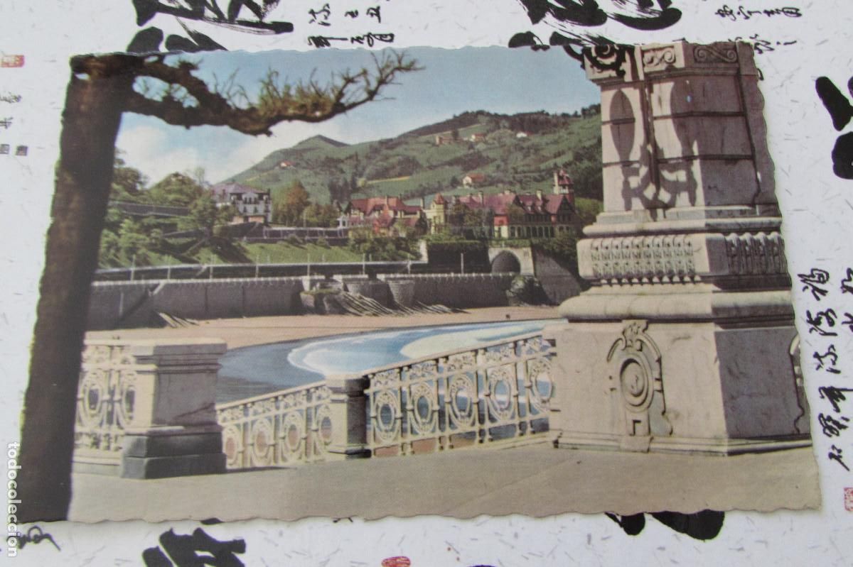 Postales: SAN SEBASTI&Aacute;N - 102 Vue partielle de la plage et Palais Royal ESCRITA