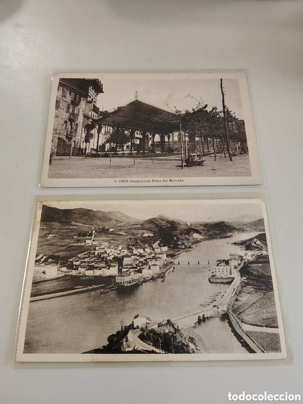 Postales: Lote de 2 Postal Antigua Orio Gipuzkoa Plaza Mercado Vista panoramica Hauser Casa Castrill&oacute;n