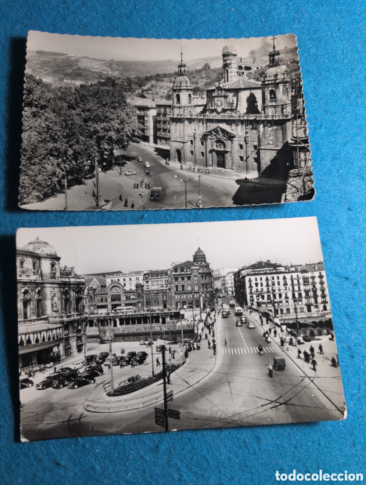 Postales: Bilbao puente de la victoria iglesia de San Nicol&aacute;s, blanco y negro a&ntilde;os 60/70