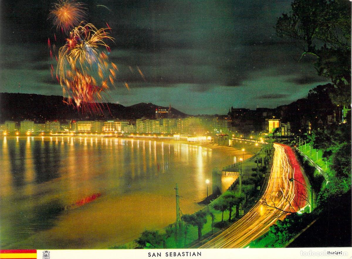 Postales: Postal de San Sebasti&aacute;n: Fuegos Artificiales en la Bah&iacute;a de la Concha