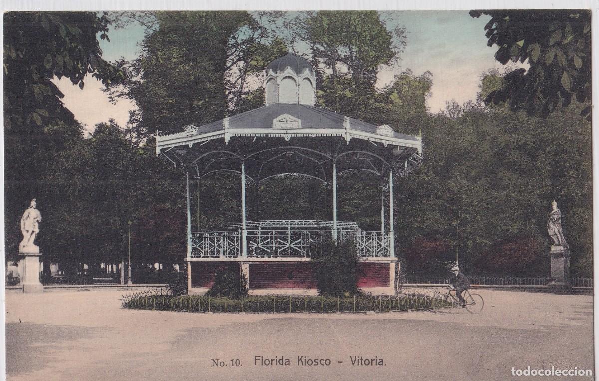 Postales: N&ordm; 10 Florida Kiosco Vitoria. Edici&oacute;n de la Librer&iacute;a Espa&ntilde;ola. Sin circular.