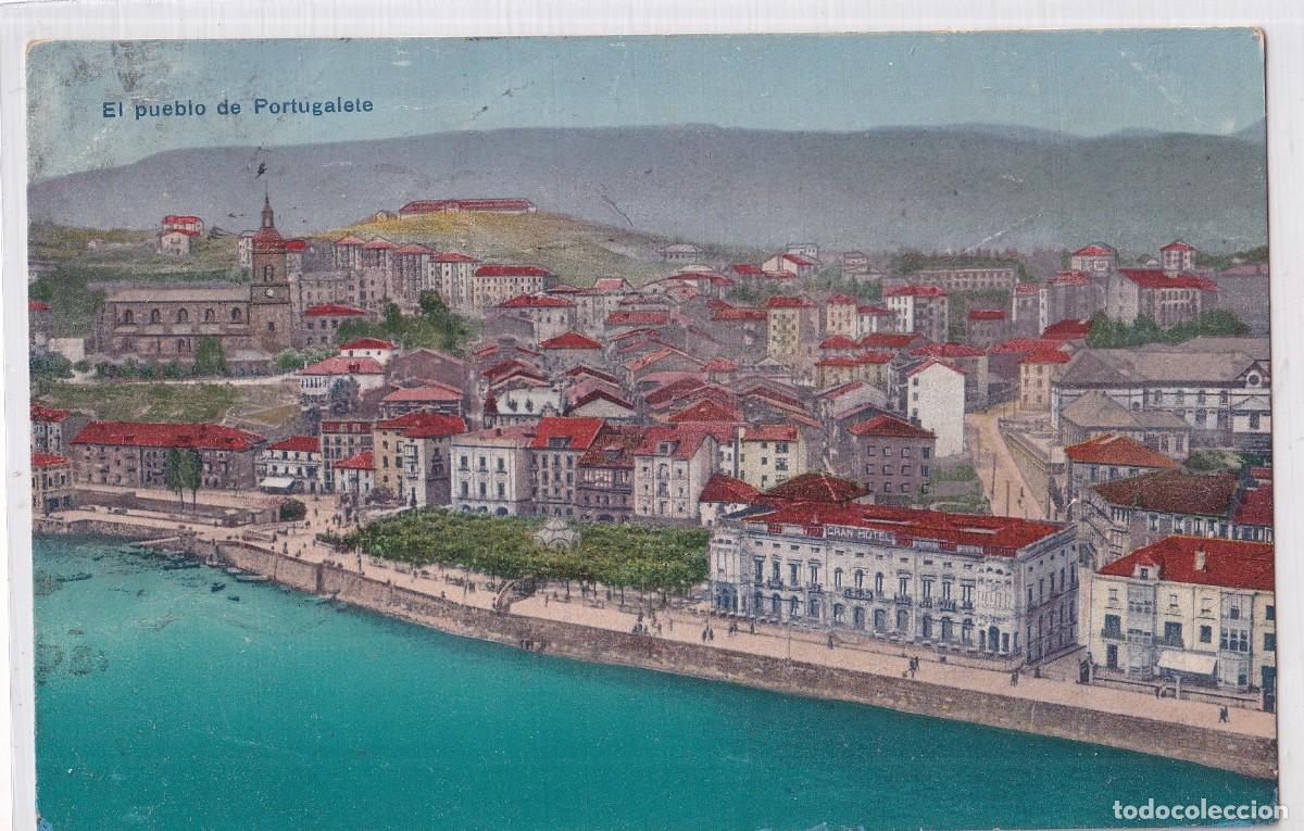 Postales: El pueblo de Portugalete. L G Circulada con sellos franceses matasello franqueo curioso