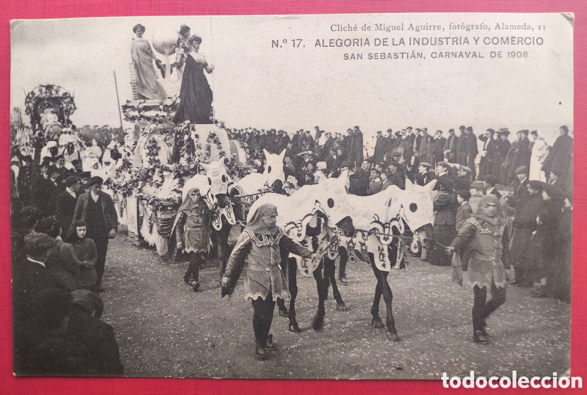 Postales: SAN SEBASTI&Aacute;N CARNAVAL POSTAL ANIMADA FOTOTIPIA CLICH&Eacute; M. AGUIRRE CIRCULADA GUIP&Uacute;ZCOA 1908