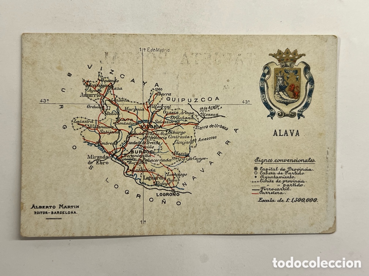 Postales: ATLAS GEOGR&Aacute;FICO DE ESPA&Ntilde;A Y PORTUGAL. Postal N&ordm; 2. ALAVA. Alberto Mart&iacute;n. Editor