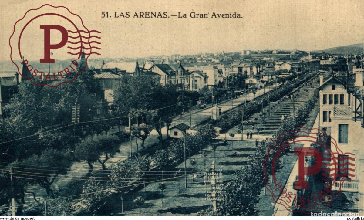 Postales: LAS ARENAS. LA GRAN AVENIDA. PUBLI. CHOCOLATES COLUMBA CAFES