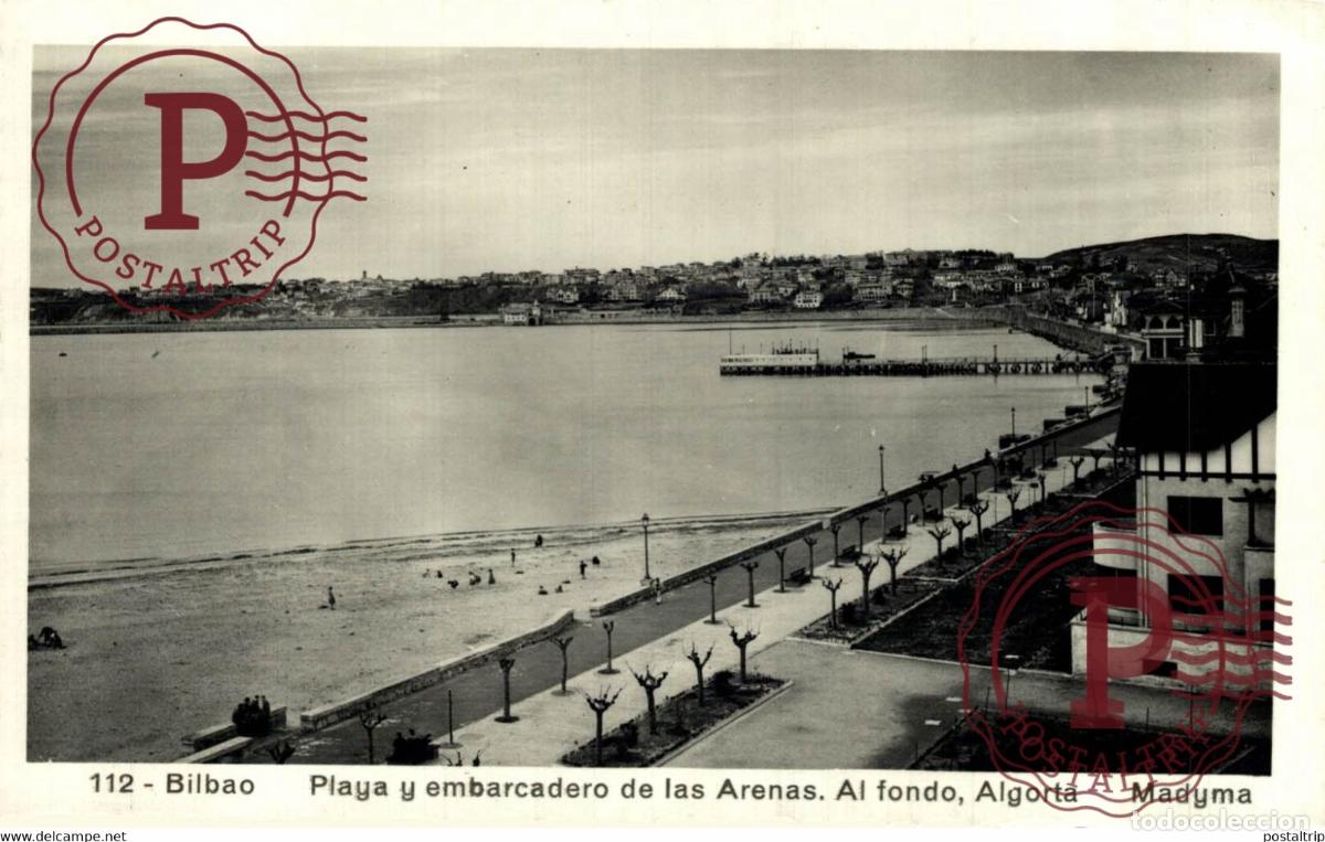Postales: BILBAO. PLAYA Y EMBARCADERO DE LAS ARENAS.