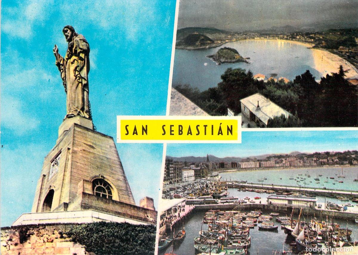 Postales: Postal Multivista de San Sebasti&aacute;n con Sagrado Coraz&oacute;n y Bah&iacute;a