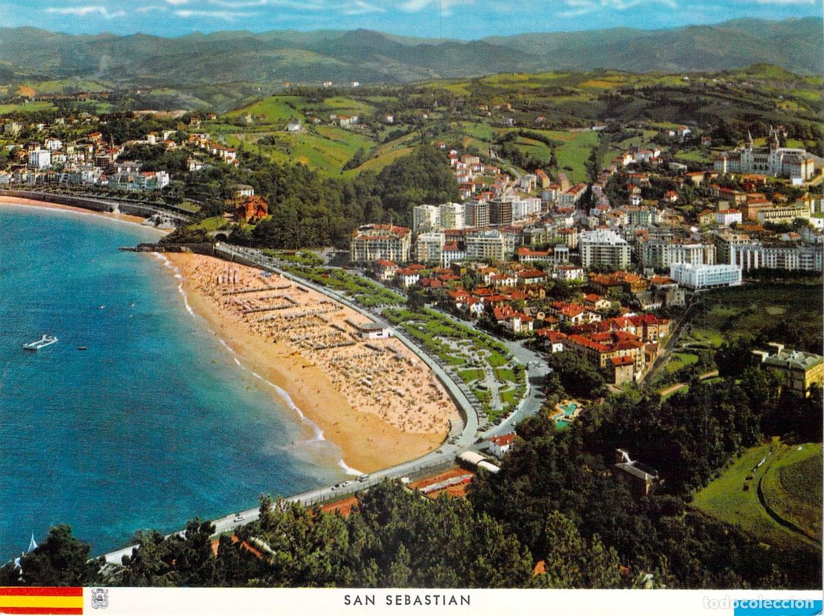 Postales: Postal de San Sebasti&aacute;n: Playa de Ondarreta y Barrio del Antiguo