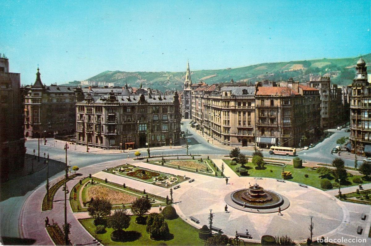 Postales: Postal de Bilbao, Plaza de Federico Moy&uacute;a con Jardines y Fuente