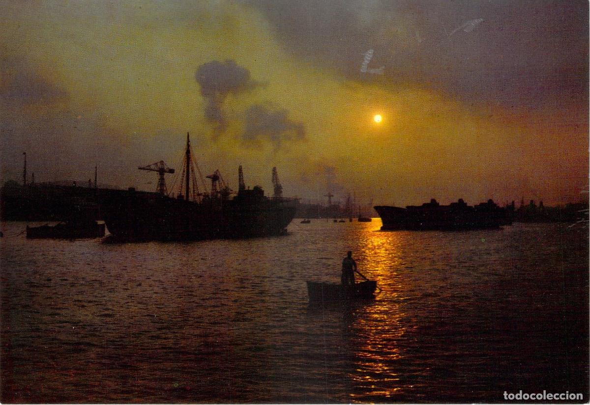 Postales: Postal Bilbao Puesta de Sol sobre la R&iacute;a y Barcos