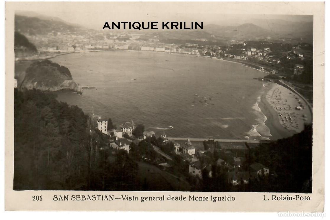Postales: SAN SEBASTIAN N&ordm; 201 VISTA GENERAL DESDE MONTE IGUELDO / L. ROISIN / FRANQUEADA