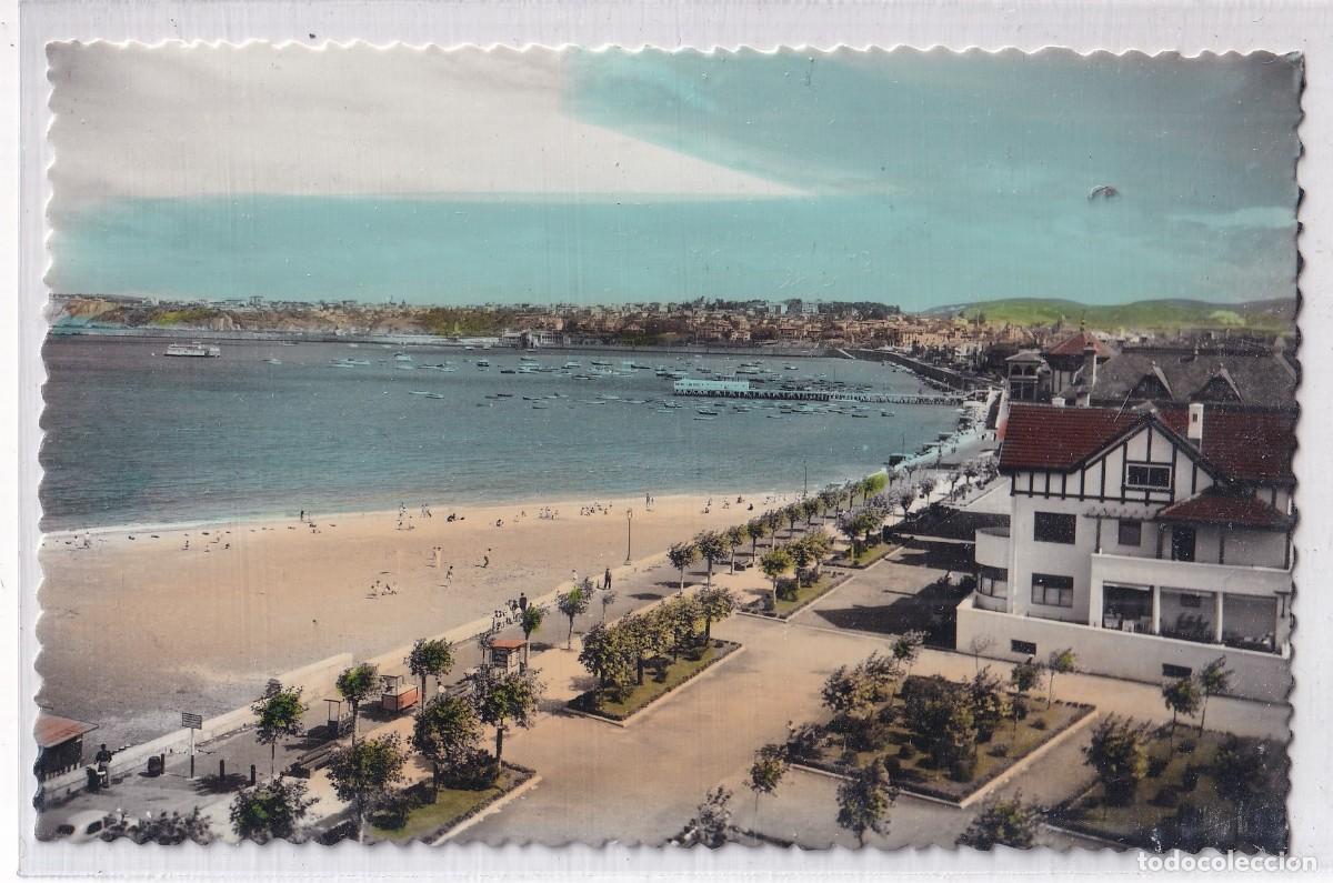 Postales: Las Arenas Vizcaya. 5 Playa, al fondo Algorta. Escrita en 1960