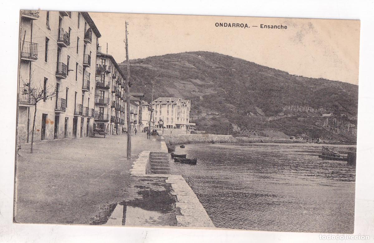 Postales: POSTAL. ONDARROA. ENSANCHE. PA&Iacute;S VASCO. CIRCULADA EN 1908.