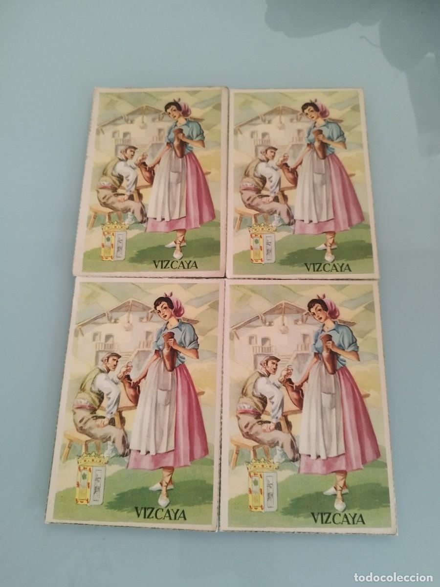 Postales: 4 tarjetas postales trajes t&iacute;picos vascos de Vizcaya con una ilustraci&oacute;n de estilo regionalista.