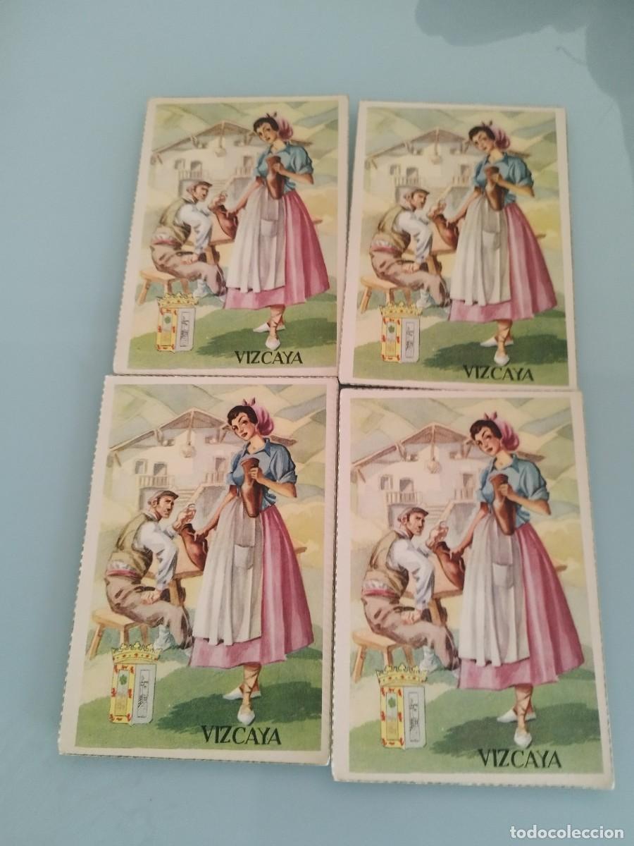 Postales: 4 tarjetas postales trajes t&iacute;picos vascos de Vizcaya con una ilustraci&oacute;n de estilo regionalista.