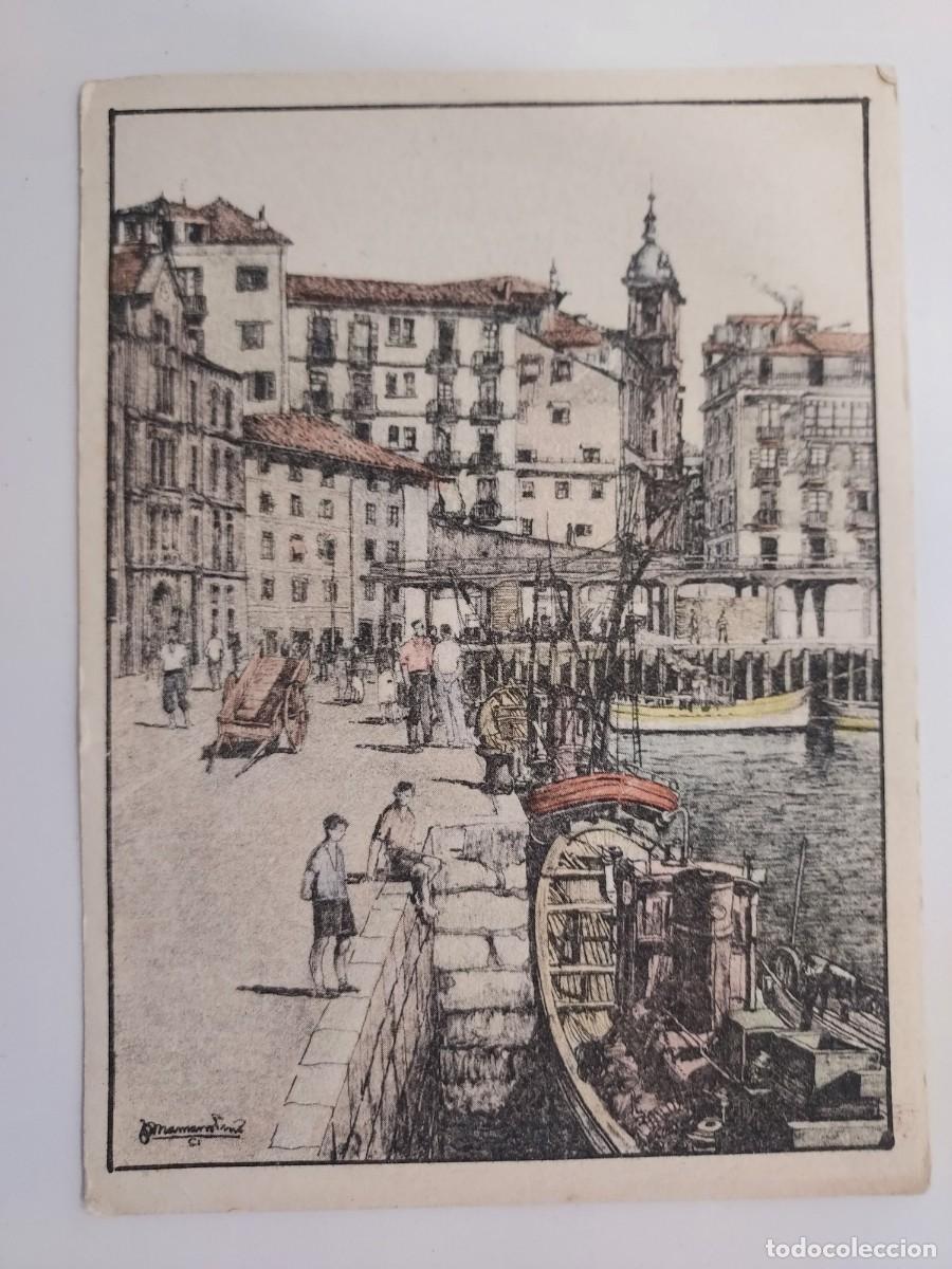Postales: POSTAL SAN SEBASTIAN MUELLE Y SANTA MARIA. ILUSTRADA. SIN CIRCULAR. 15 X 11 CM CARTONCILLO. RARA