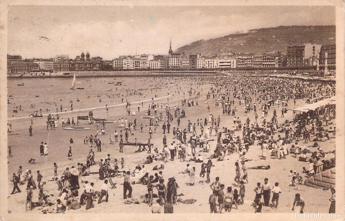 Postales: Postal de San Sebasti&aacute;n: Gran Playa a la Hora del Ba&ntilde;o