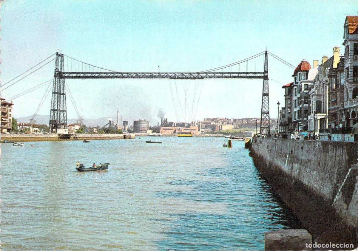 Postales: Postal de Portugalete con el Puente de Vizcaya y R&iacute;a de Bilbao