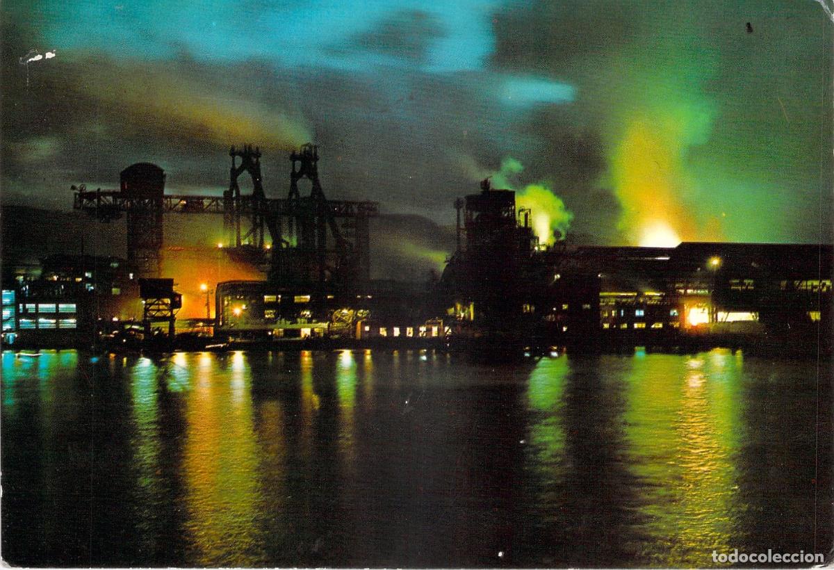 Cartes Postales: Postal de Bilbao Altos Hornos de Vizcaya Vista Nocturna Industrial