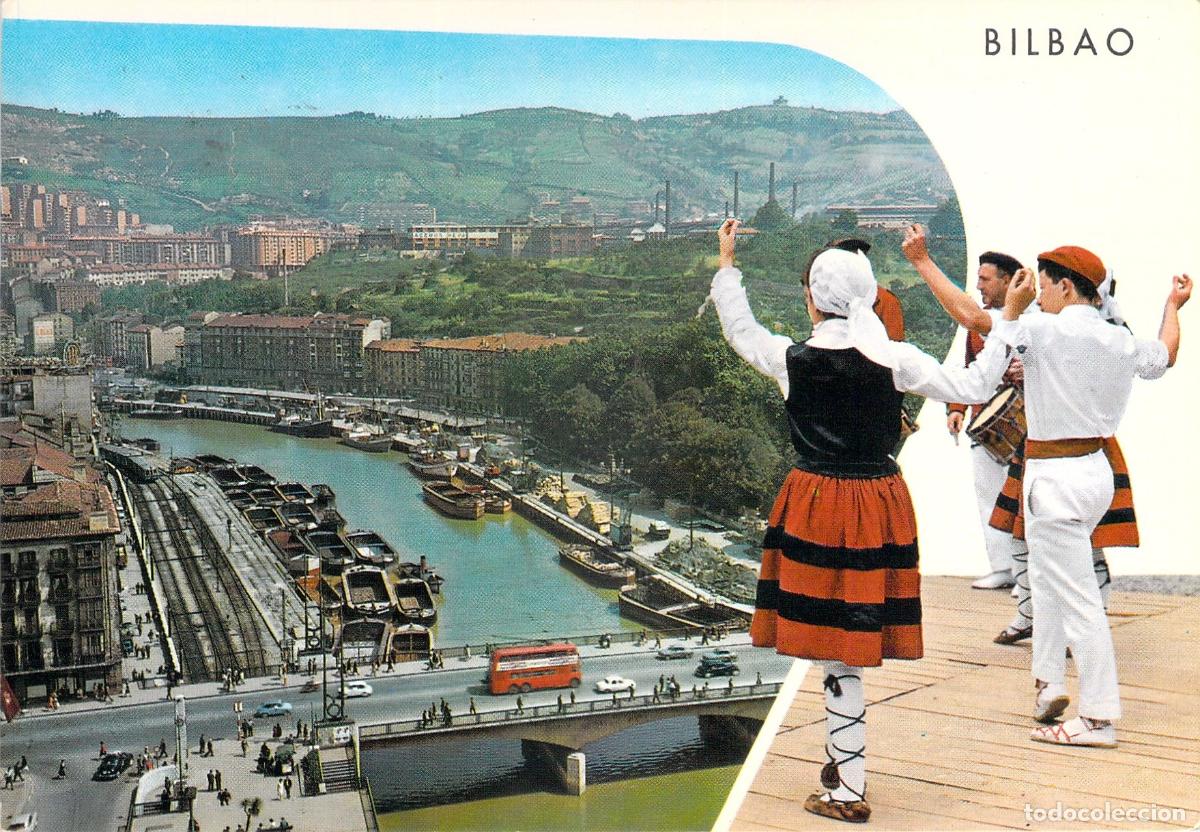 Postcards: Postal de Bilbao con Danza Tradicional y Vista de la R&iacute;a