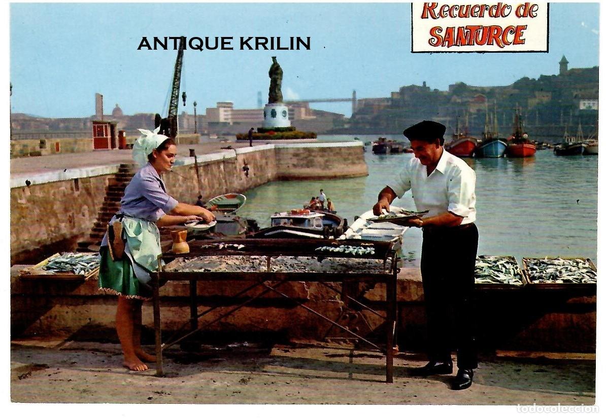 Postales: SANTURCE N&ordm; 7368 PUERTO , PAREJA TIPICA ASANDO SARDINAS / EDI. BEASCOA / SIN FRANQUEAR