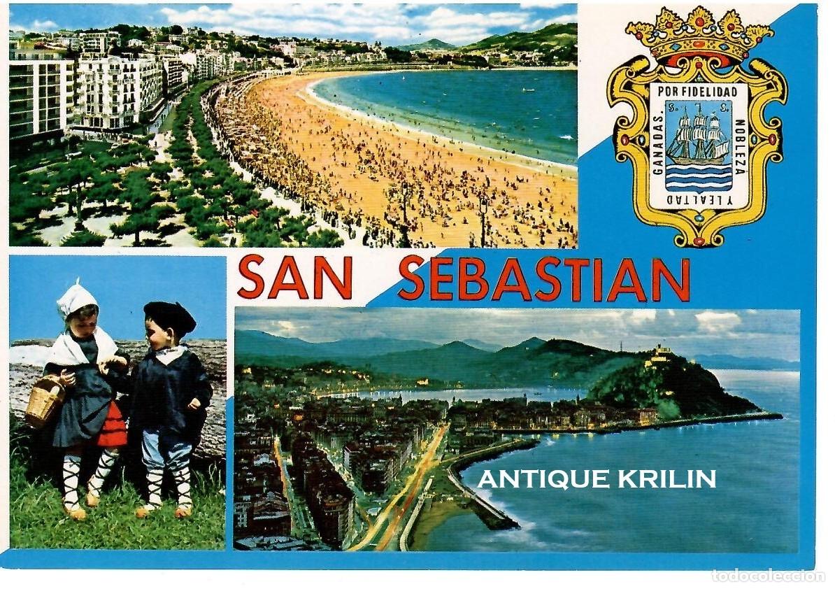 Postales: SAN SEBASTIAN N&ordm; 30 PLAYA DE LA CONCHA Y VISTA NOCTURNA / MANIPEL -FOURNIER / SIN FRANQUEAR