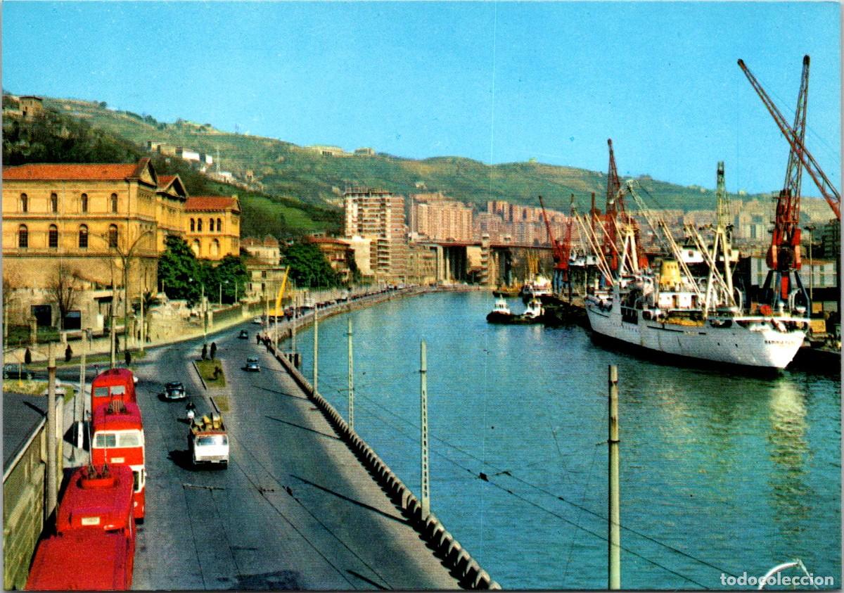 Postales: Bilbao - Universidad y R&iacute;a - San Cayetano 31 - 149x104mm - Troleb&uacute;s 2 pisos x4 - Vespa