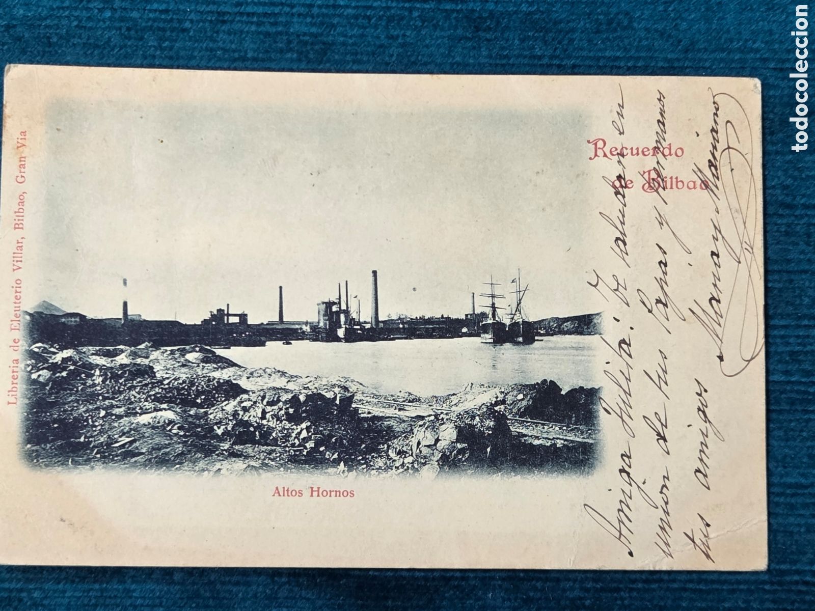 Postales: RECUERDO DE BILBAO. ALTOS HORNOS 1902, Librer&iacute;a Eleuterio Villar.