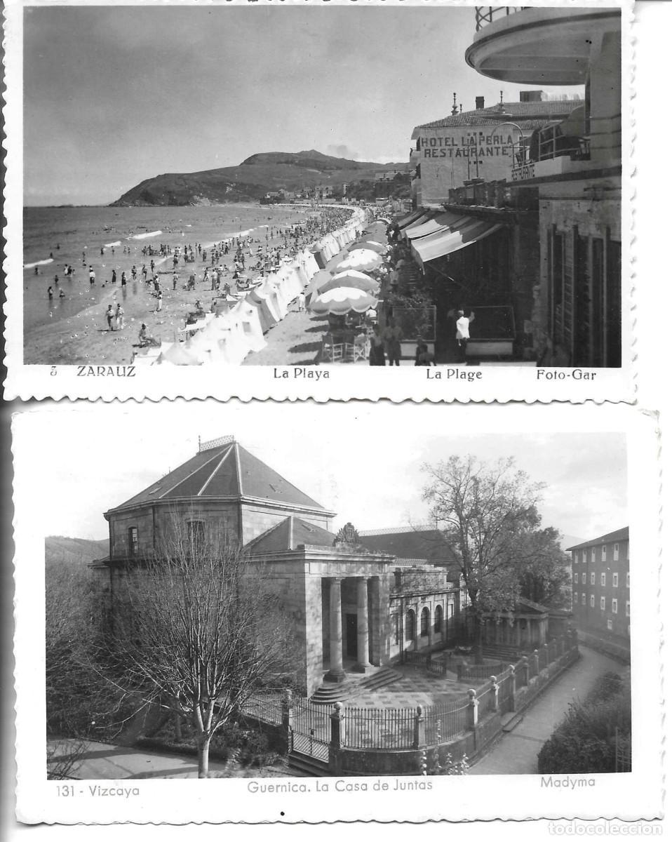 Postales: &rdquo;Vistas de Zarauz, La Playa, y Guernica, La Casa de Juntas&rdquo; Lote de 2 postales fotogr&aacute;ficas antiguas