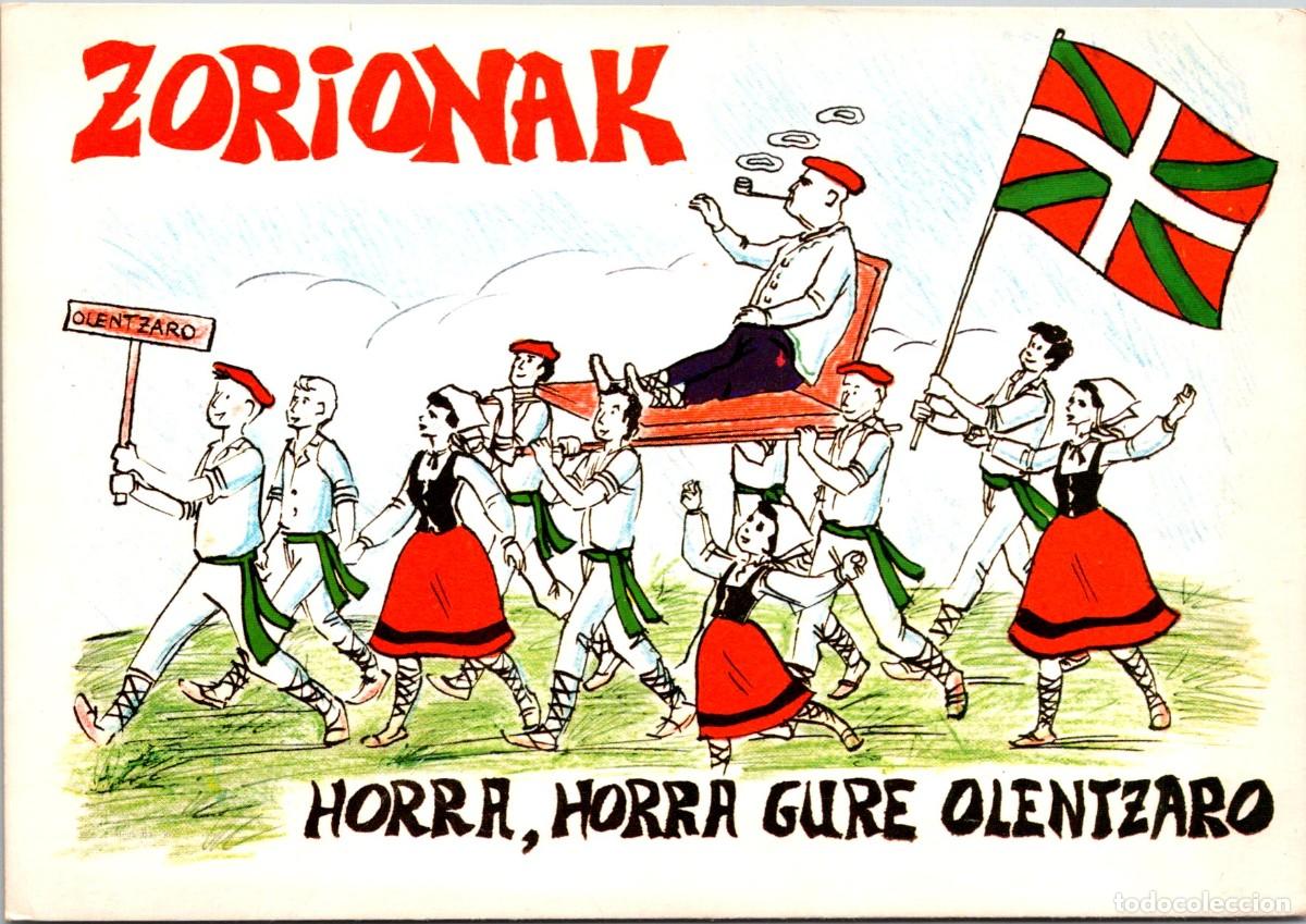 Postales: Zorionak - Horra, Horra Gure Olentzaro - Felicidades Aqu&iacute;, aqu&iacute; est&aacute; nuestro Pap&aacute; Noel - 150x104mm