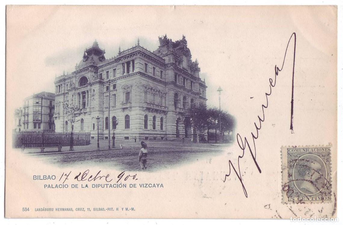 Postales: Bilbao: Palacio de la Diputaci&oacute;n de Vizcaya. Land&aacute;buru Hermanas / Hauser. Sin dividir. Pel&oacute;n (1900)