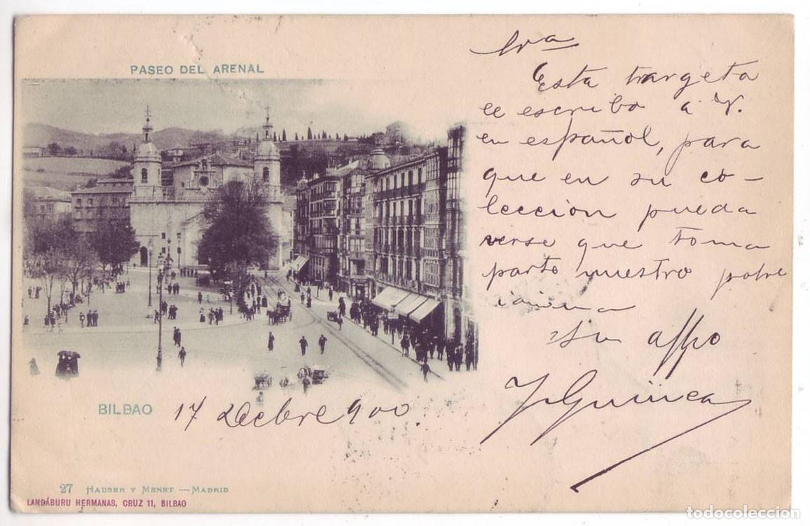 Postales: Bilbao: Paseo del Arenal. Land&aacute;buru Hermanas / Hauser. Sin dividir. Pel&oacute;n (1900)