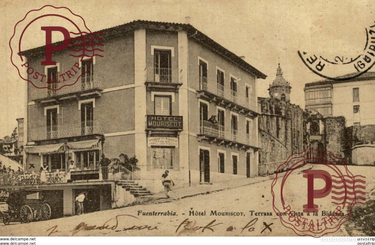 Postales: FUENTERRABIA. HOTEL MOURISCOT. TERRASA CON VISTA A LA BIDASOA