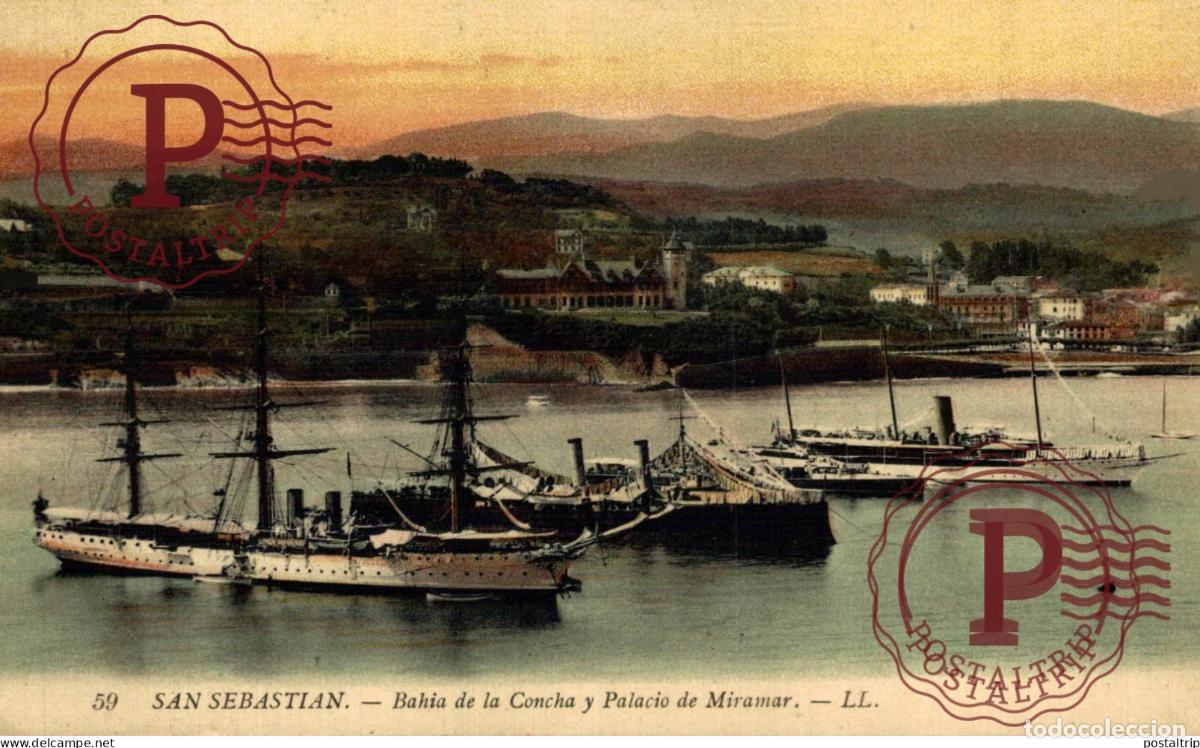 Postales: GUIPUZCOA. SAN SEBASTIAN. BAHIA DE LA CONCHA Y PALACIO DE MIRAMAR
