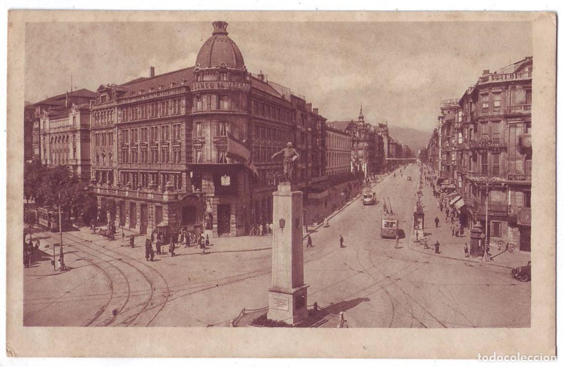 Postales: Bilbao: Plaza de Espa&ntilde;a y estatua de Don Diego L&oacute;pez de Haro. Ed. Luker. No circulada (A&ntilde;os 30-40)