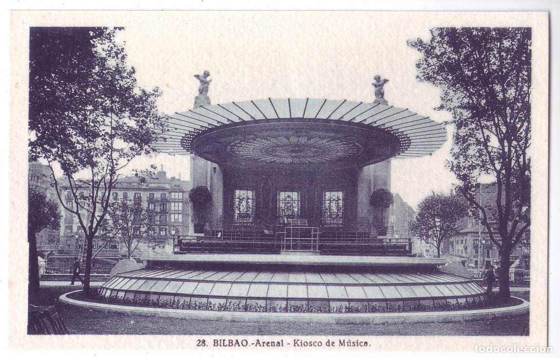 Postales: Bilbao: Arenal. Kiosco de M&uacute;sica. L. Roisin. No circulada (A&ntilde;os 30-40)