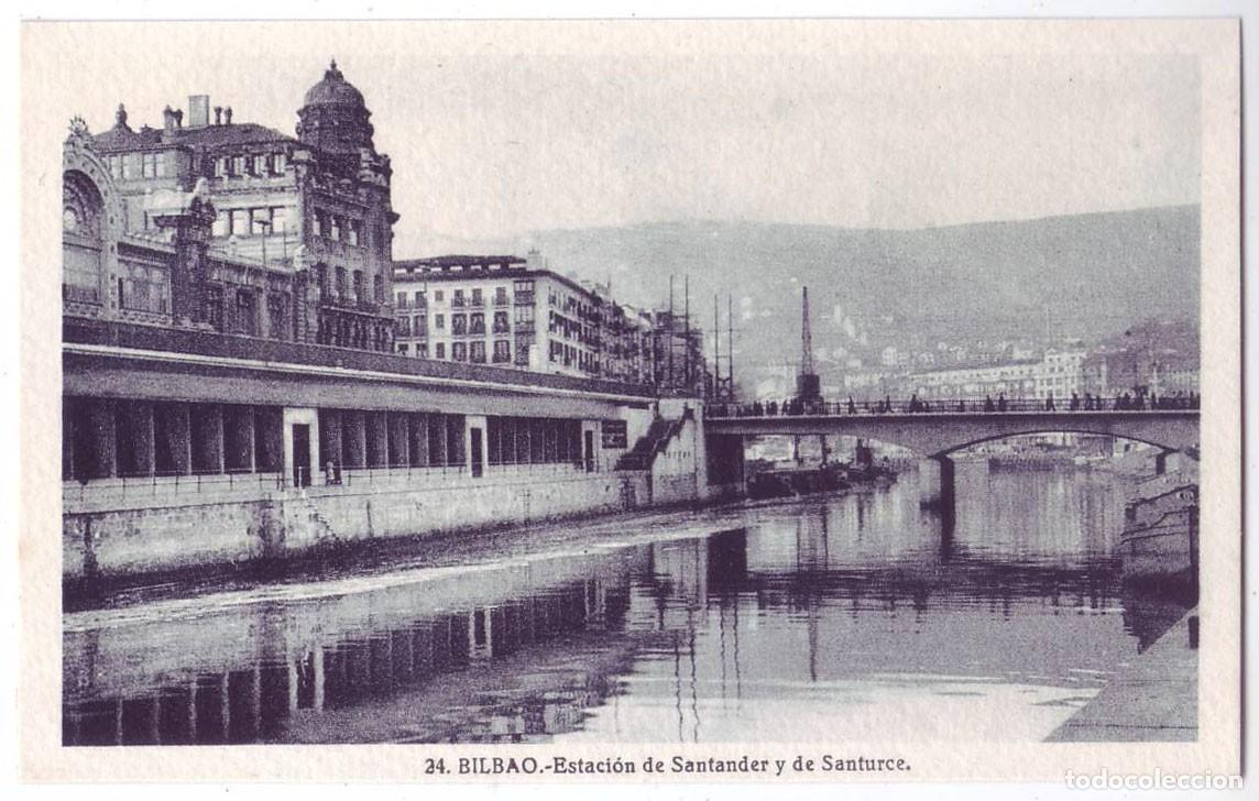 Postales: Bilbao: Estaci&oacute;n de Santander y de Santurce. L. Roisin. No circulada (A&ntilde;os 30-40)