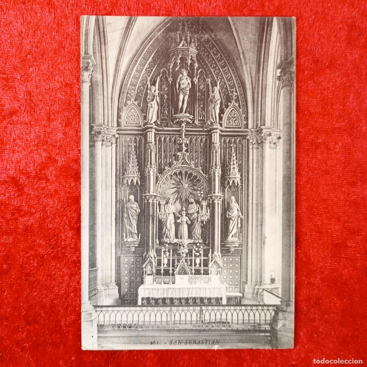 Postales: POSTAL - SAN SEBASTIAN - 281 - IGLESIA DEL BUEN PASTOR - ALTAR SAGRADA FAMILIA - RAR&Iacute;SIMA / 1910