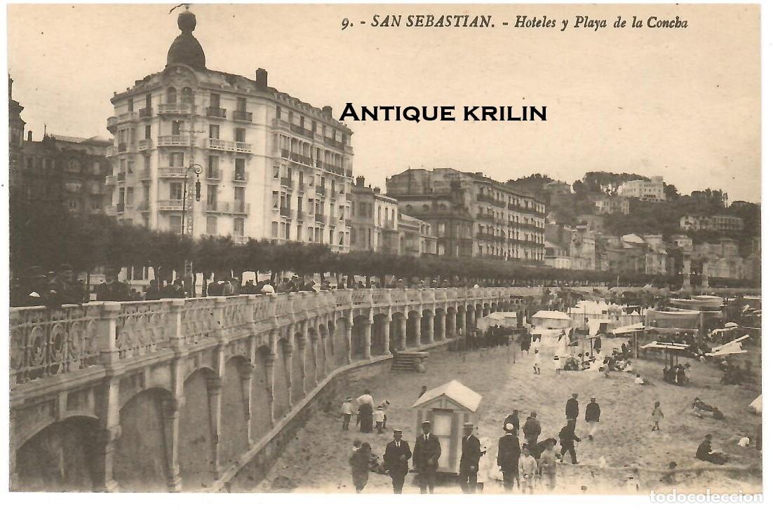 Postales: SAN SEBASTIAN N&ordm; 9 HOTELES Y PLAYA DE LA CONCHA / G. GALARZA / SIN FRANQUEAR