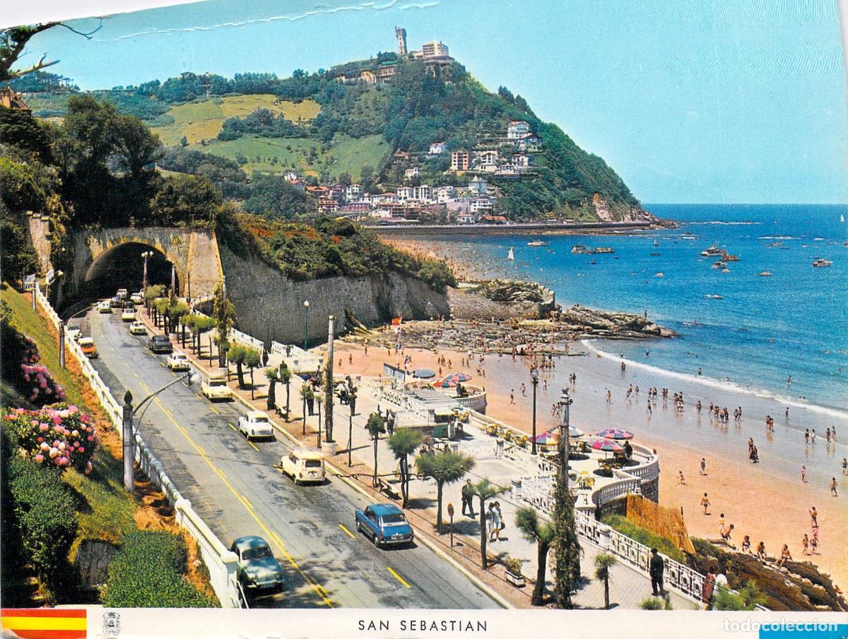 Postales: Postal de San Sebasti&aacute;n, Playa de Miraconcha y Monte Igueldo