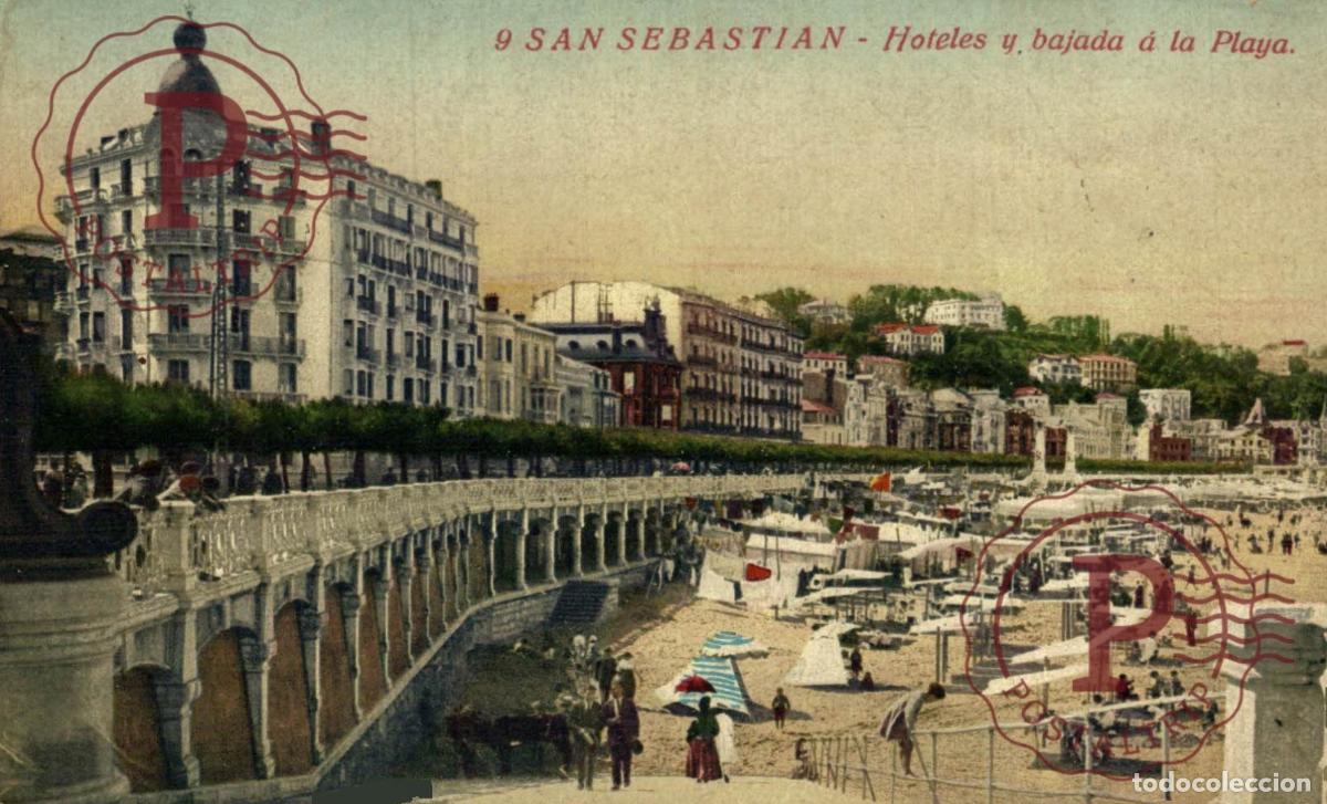 Postales: SAN SEBASTI&Aacute;N. Hoteles Y Bajada A La Playa. GUIP&Uacute;ZCOA - PAIS VASCO. ESPA&Ntilde;A ESPAGNE SPAIN