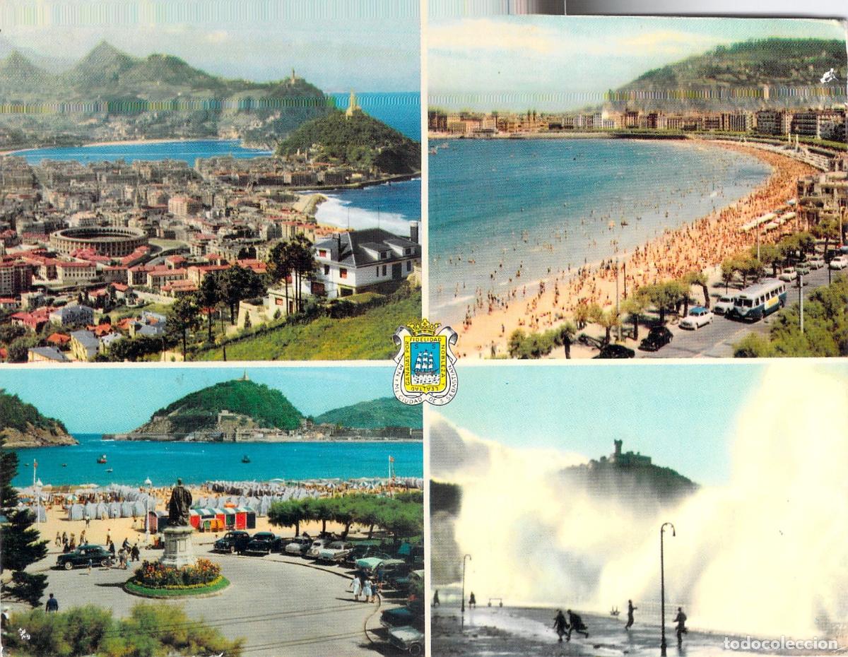 Postales: Postal de San Sebasti&aacute;n, vistas panor&aacute;micas de la ciudad y la playa