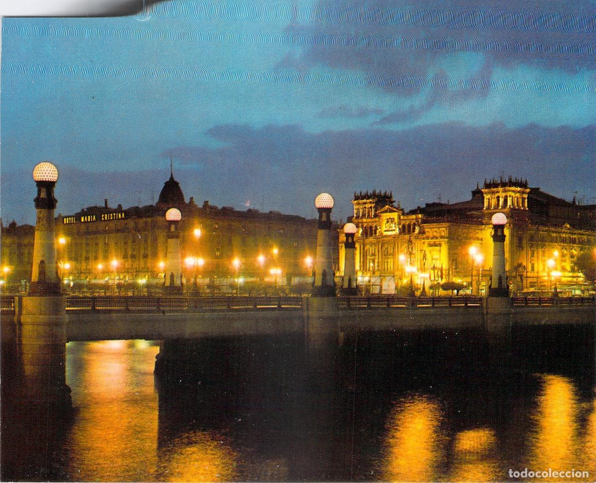 Postales: Postal nocturna del Teatro Victoria Eugenia y Hotel Mar&iacute;a Cristina, San Sebasti&aacute;n