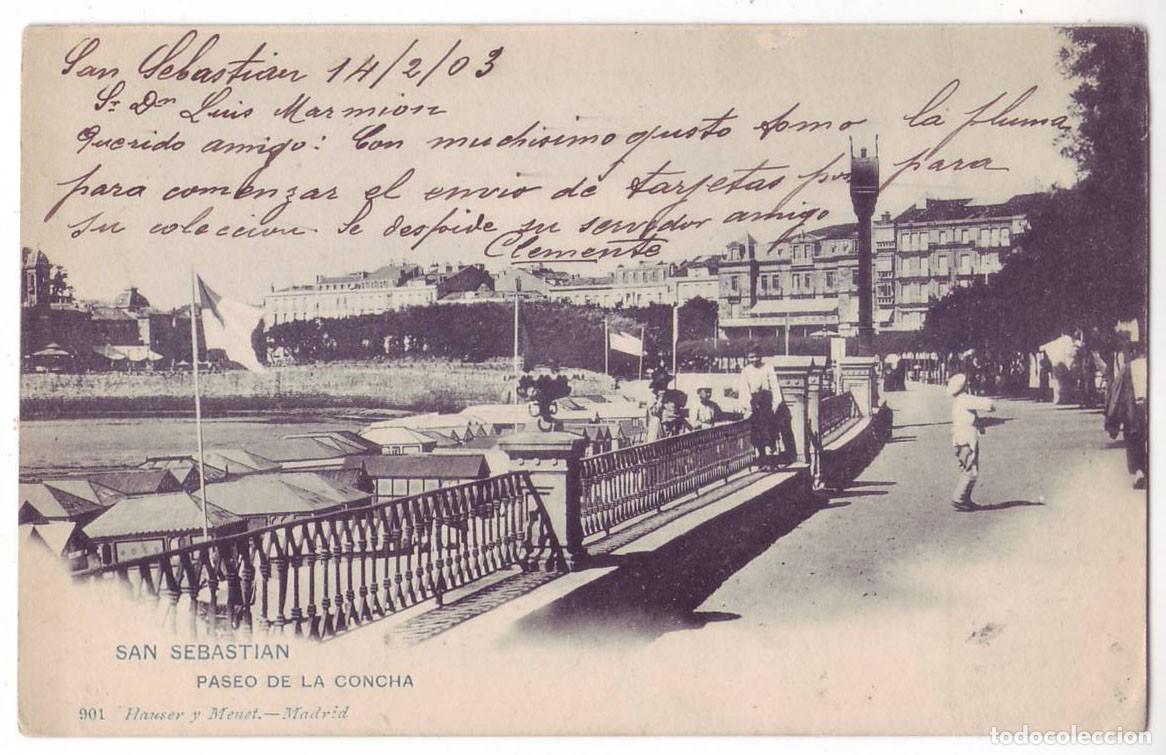 Postales: San Sebasti&aacute;n: Paseo de la Concha. Hauser y Menet. Sin dividir. Circulada (Anterior 1905)